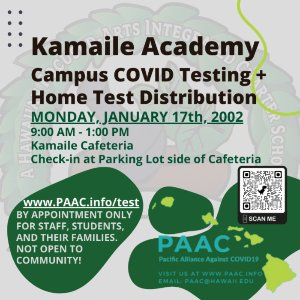 COVID TESTING 1/17/22 - staff, students, and family only